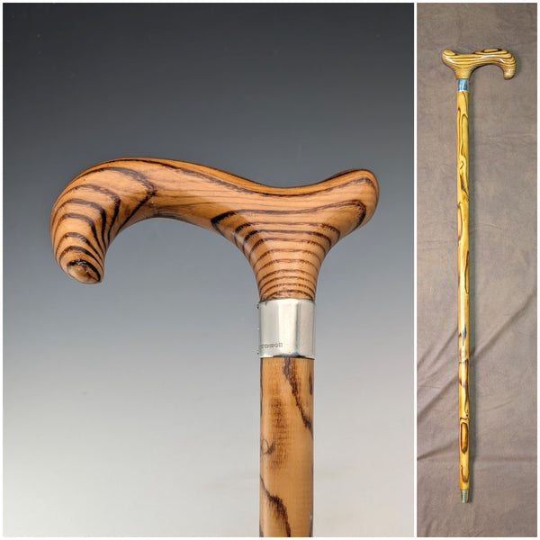 2018 Made in England Woodgrain Tan Shaft Derby Handle Pure Silver Decoration Walking Stick Cane 88cm